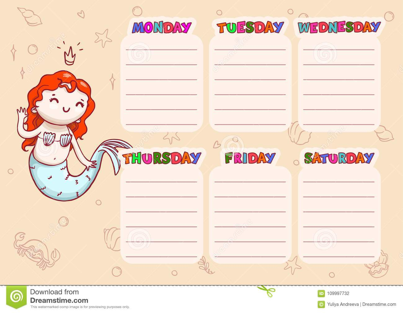 School Schedule With Days Of Week For Children Vector