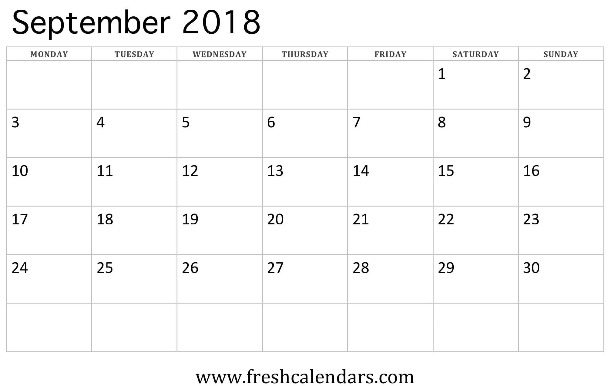 September 2018 Calendar Printable - Fresh Calendars