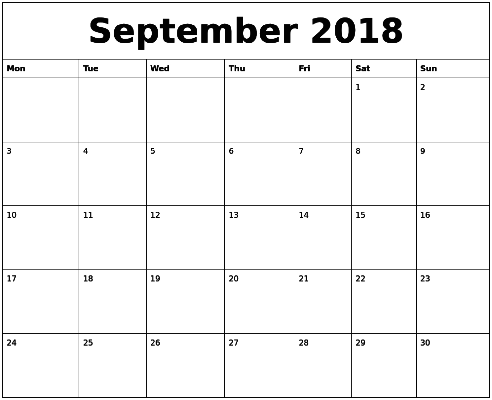 September 2018 Printable Editable Calendar Pdf | September