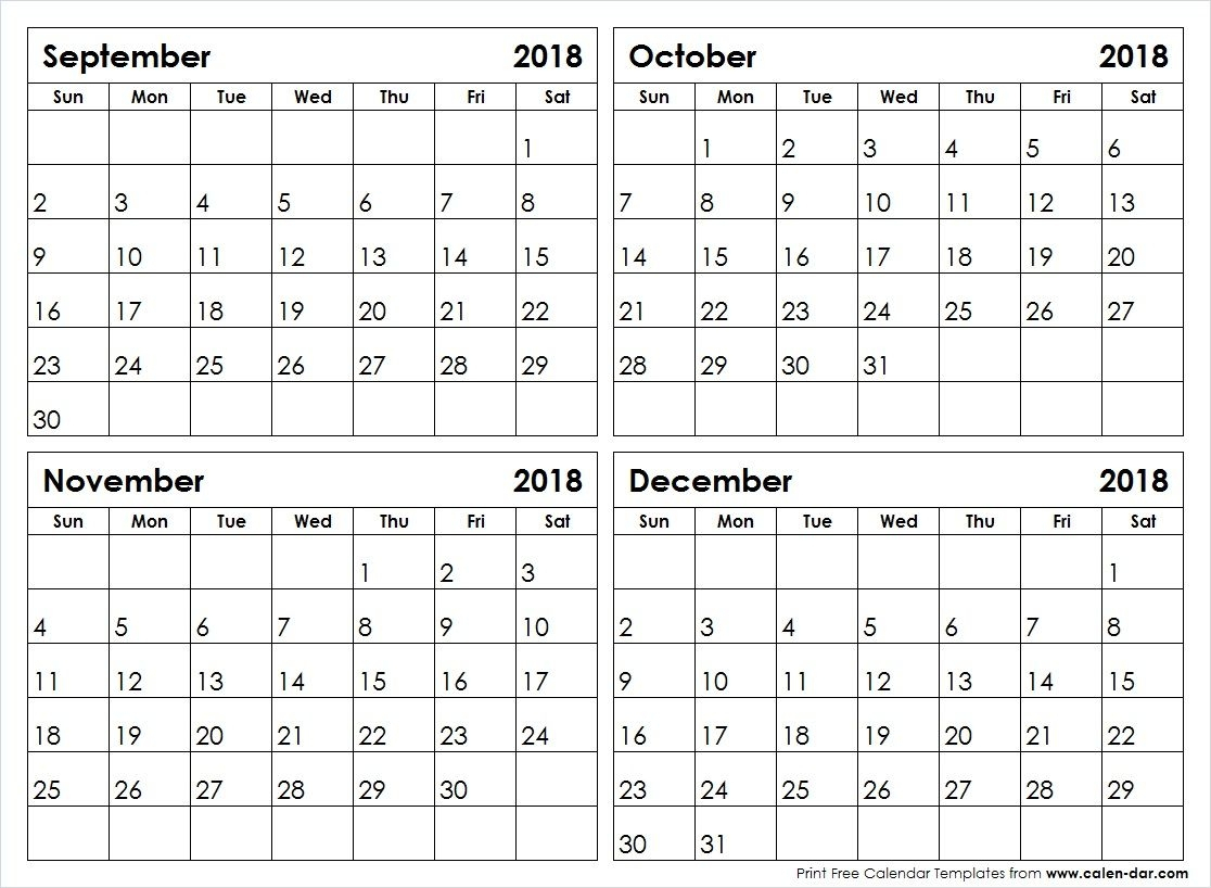 September 2018 Through December 2018 Calendar | Calendar