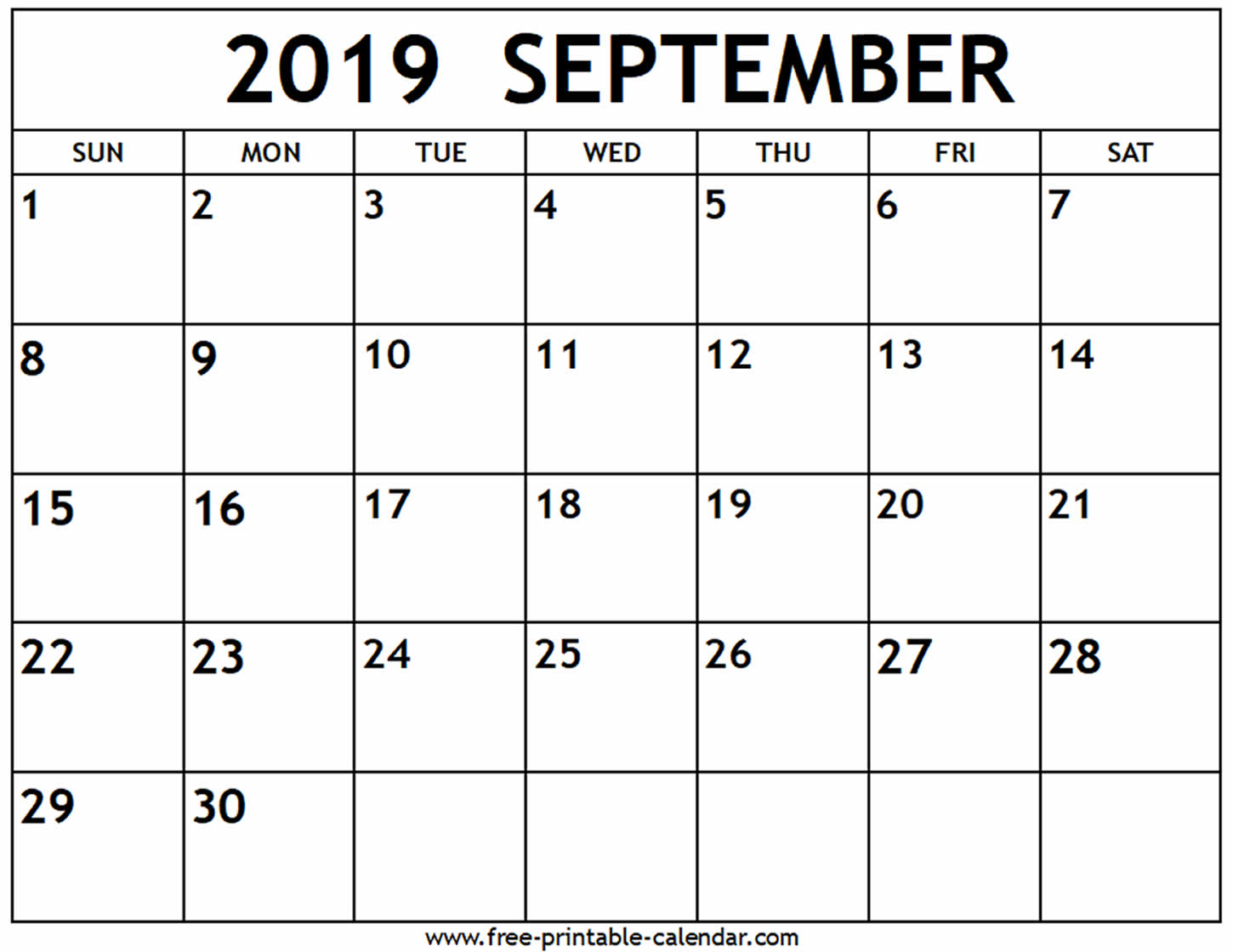September 2019 Calendar - Free-Printable-Calendar