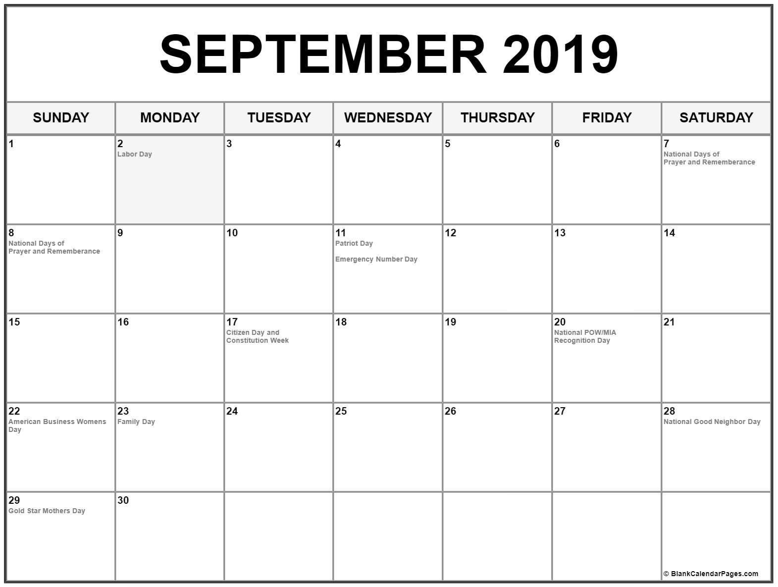 September 2019 Calendar Word #sep #september2019