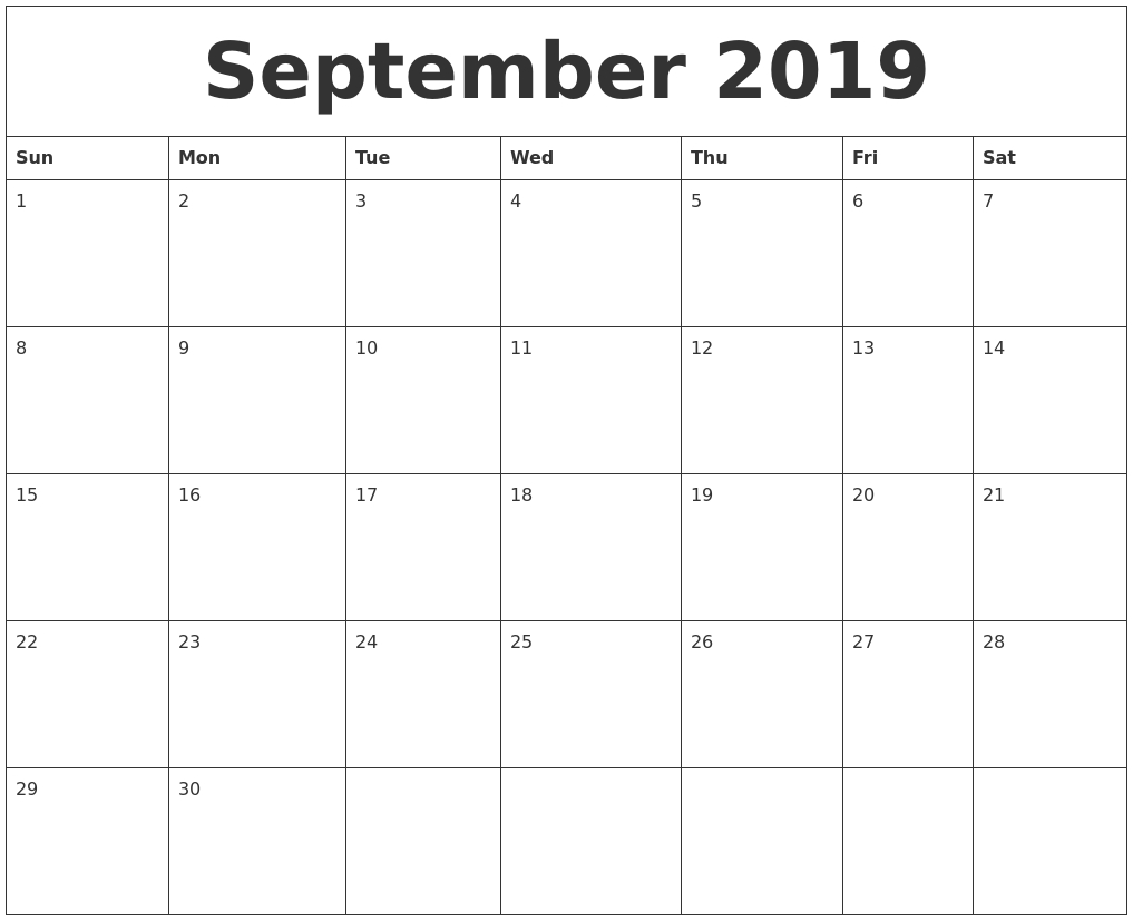 September 2019 Calendar