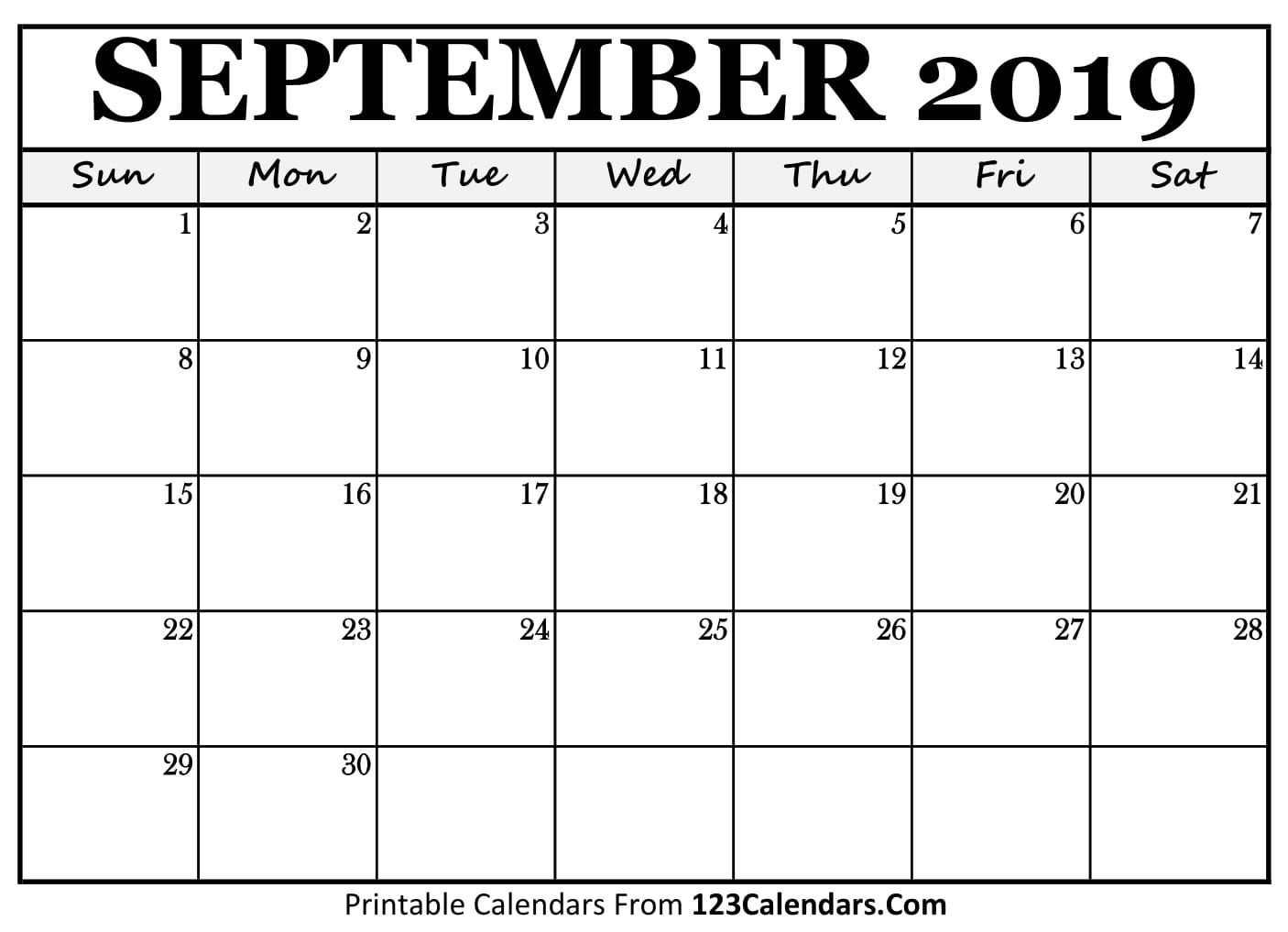 September 2019 Printable Calendar | 123Calendars