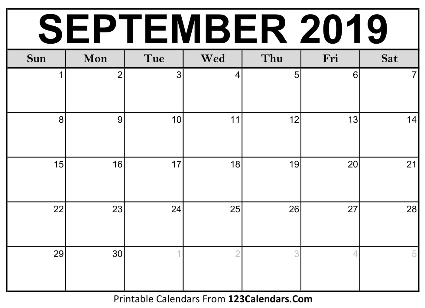 September 2019 Printable Calendar | 123Calendars