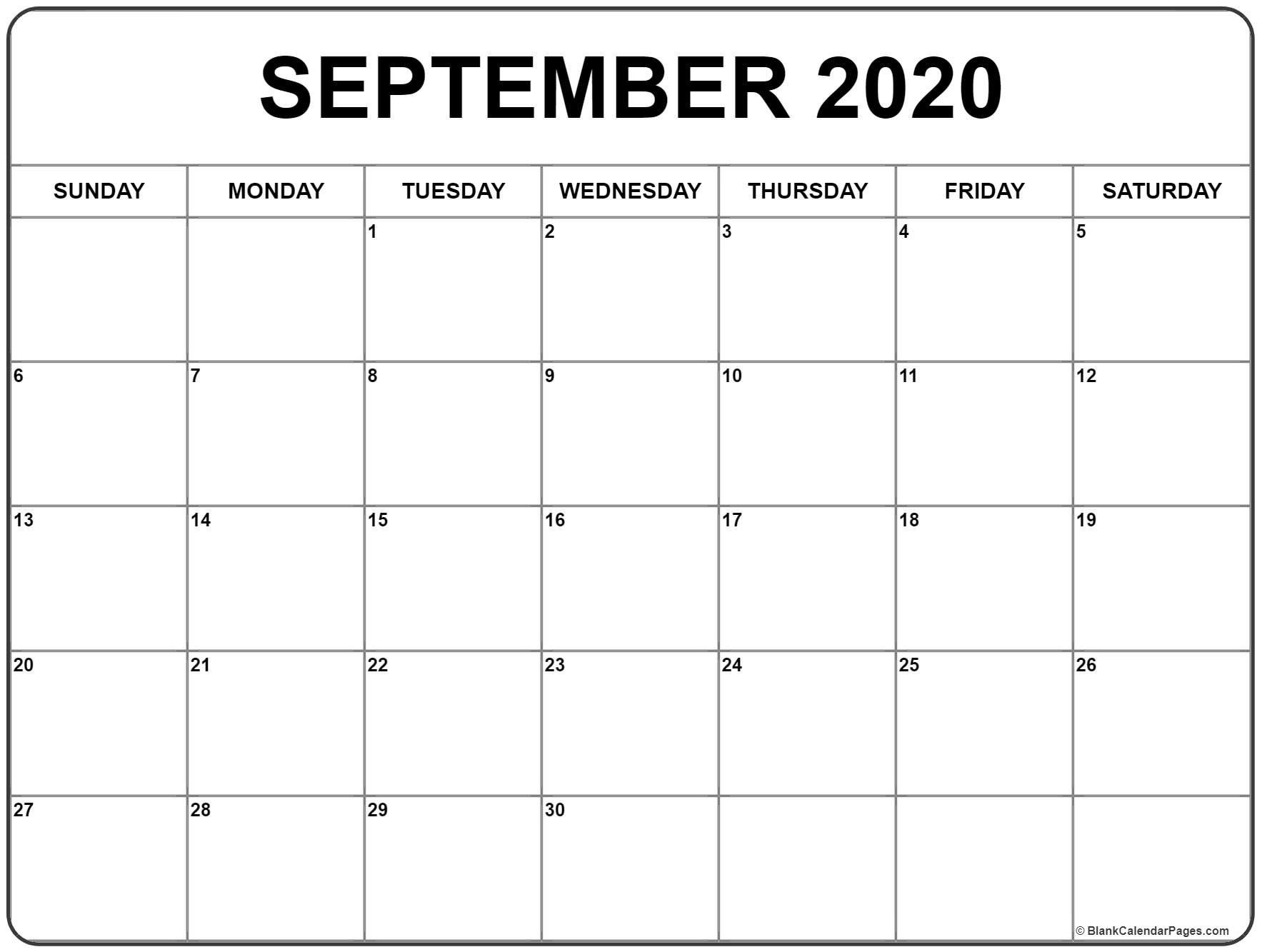 Monday Through Friday September Calendar Template 2020