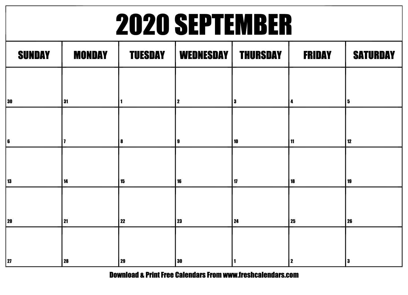 September 2020 Calendar Printable - Fresh Calendars