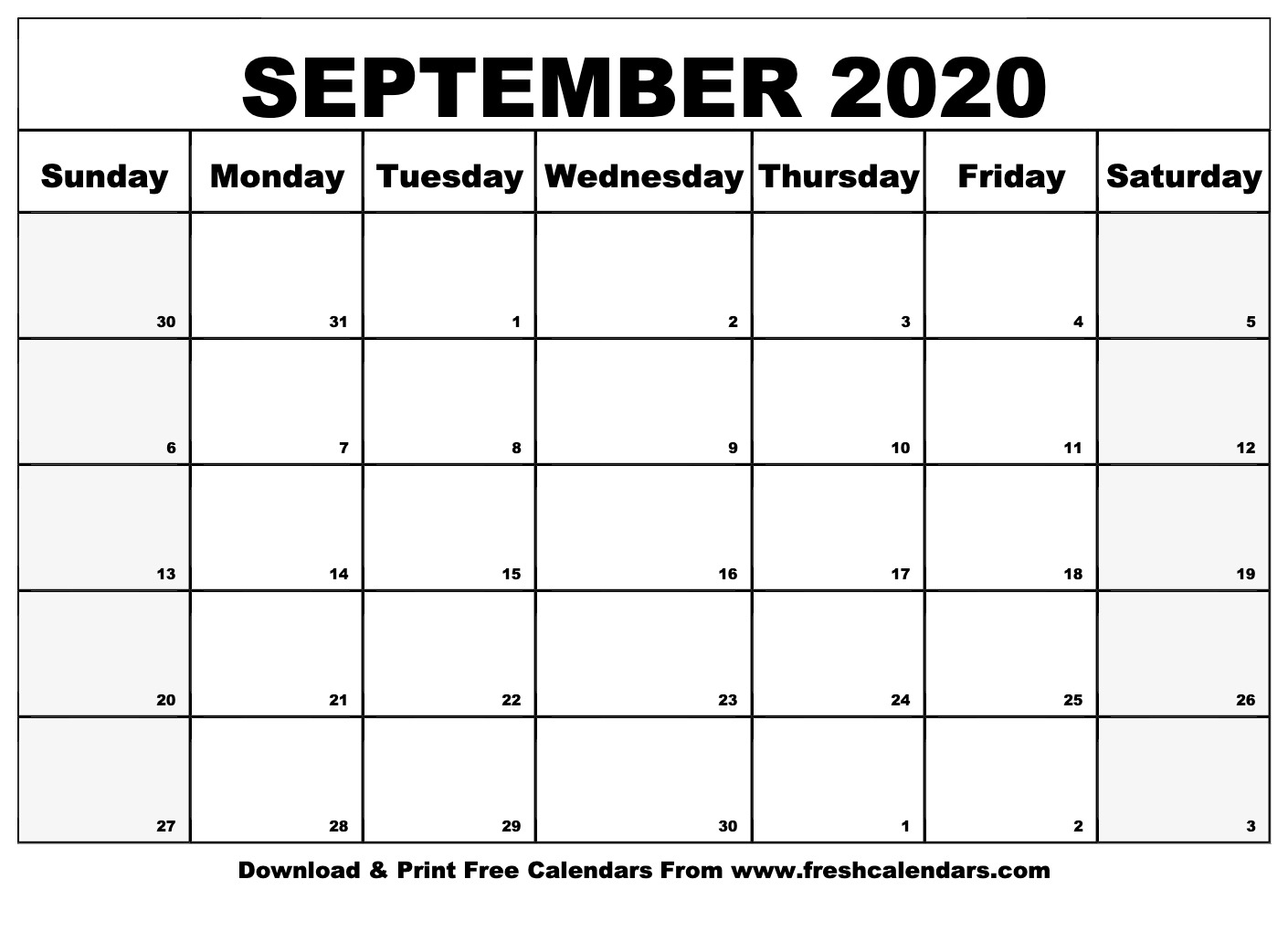 Free Editable Printable September 2020 Week Start With Sunday | Example Calendar Printable