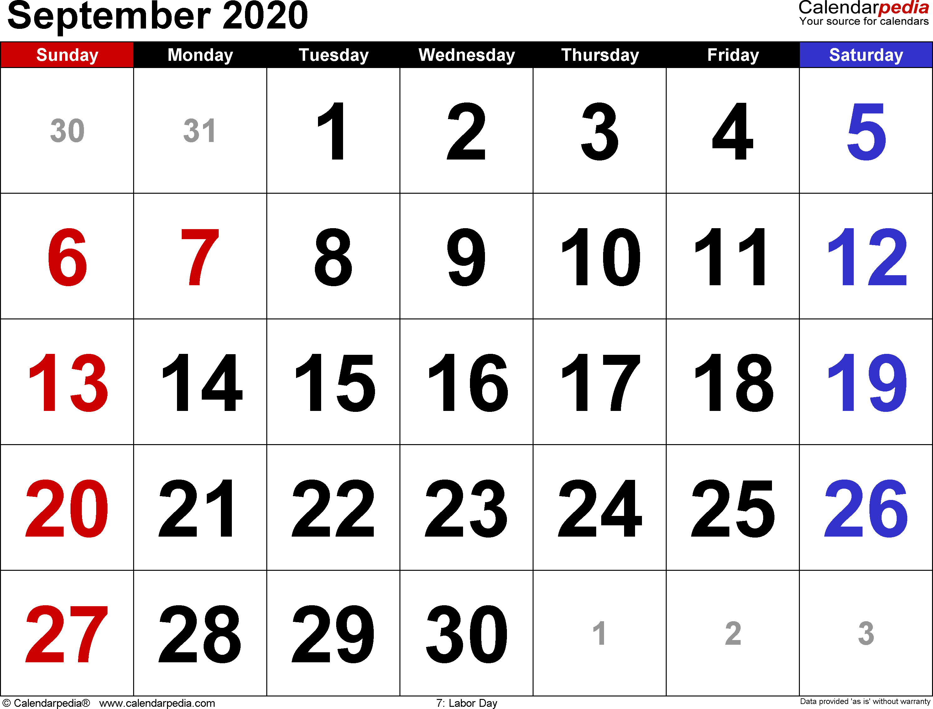 September 2020 Calendars For Word, Excel &amp; Pdf