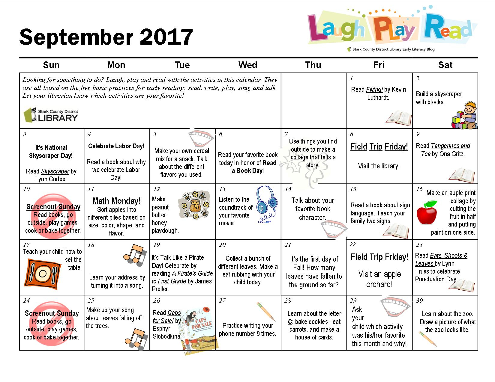 September Monthly Calendar | Laughplayread