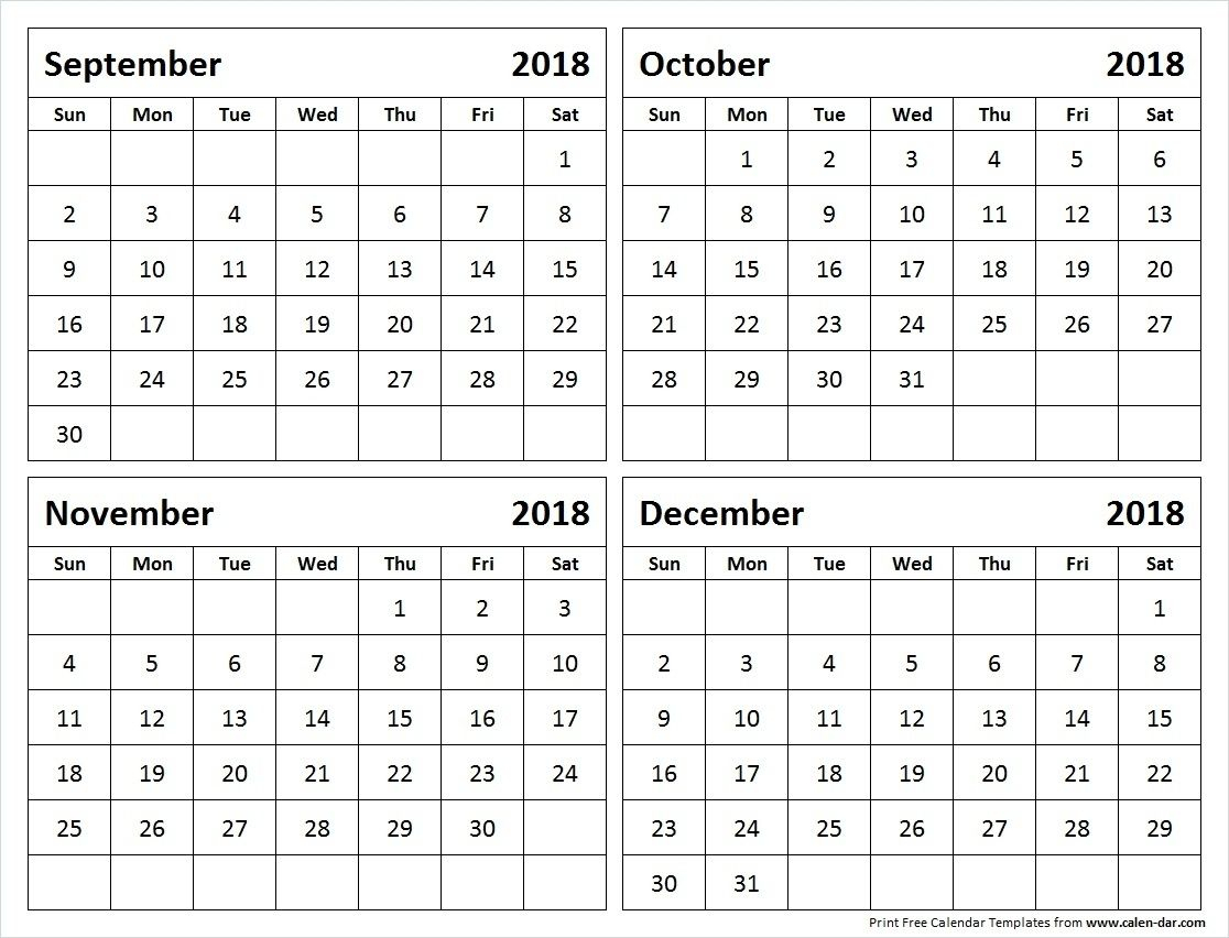 September Through December 2018 Calendar - Yeniscale.co