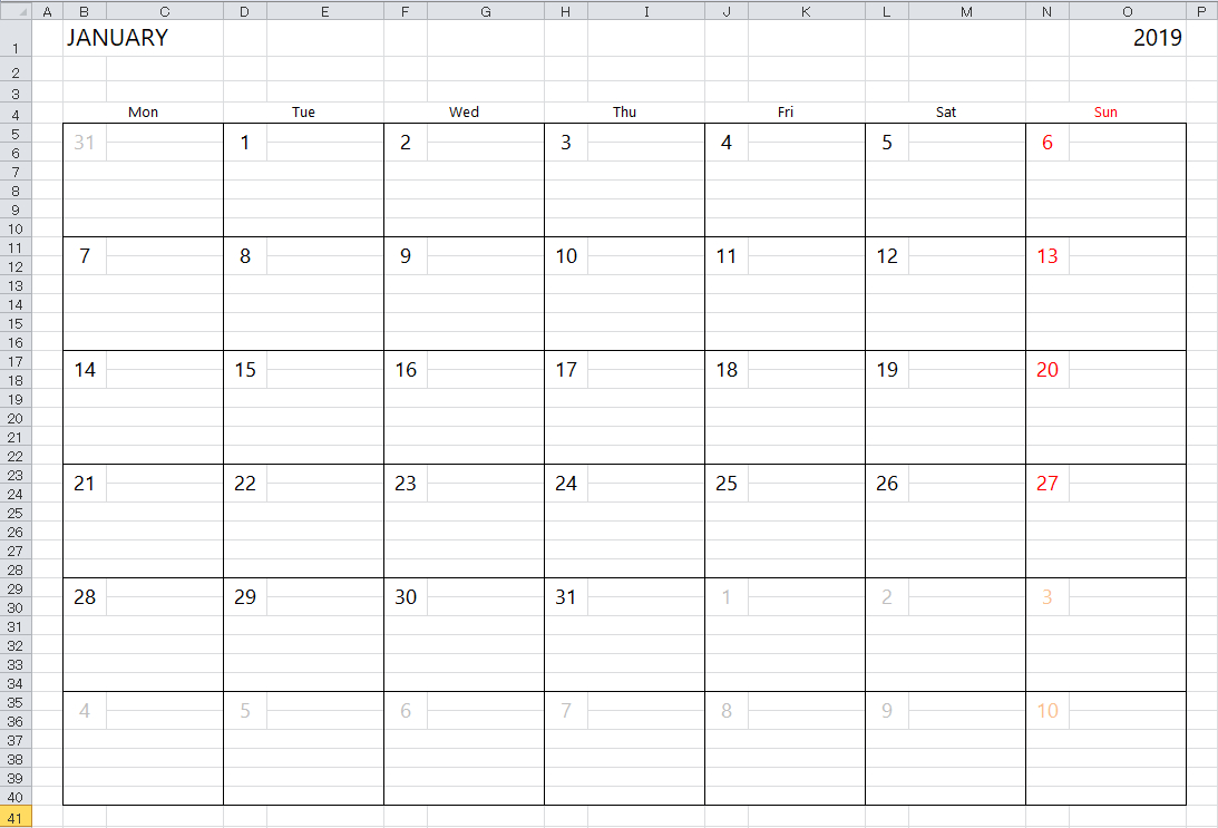 Blank Excel Calender That Starts On Monday Example Calendar Printable