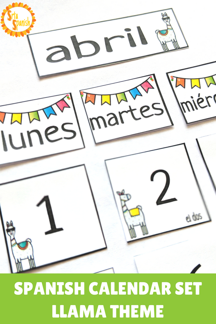 Spanish Calendar Bulletin Board Printable Set Llama Theme