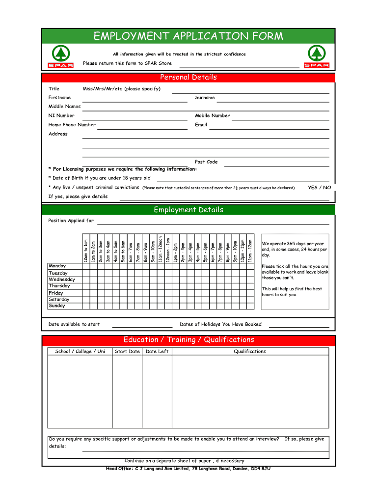 Spar Application Form Pdf - Fill Online, Printable, Fillable