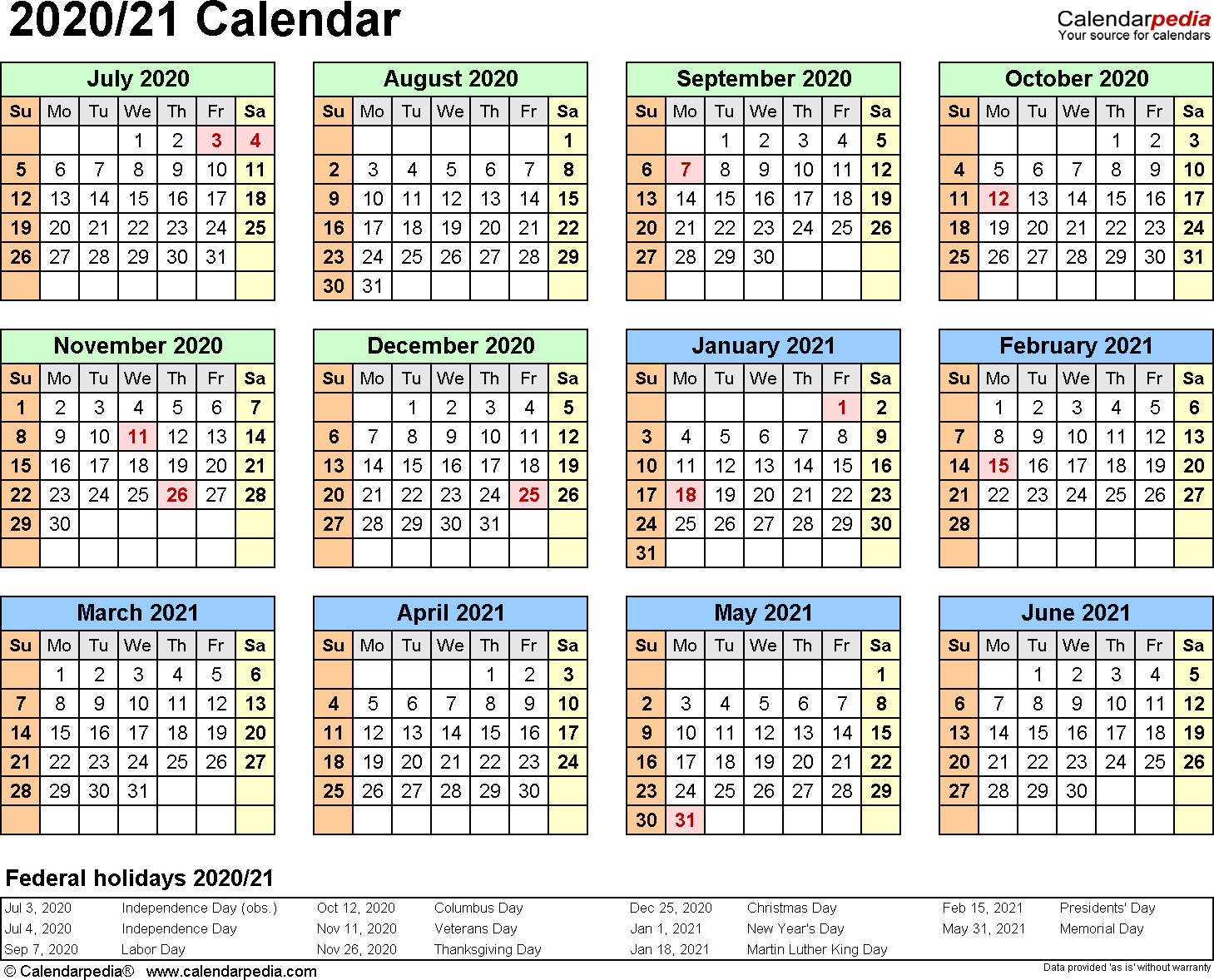 Split Year Calendar 2020/21 (July To June) - Word Templates