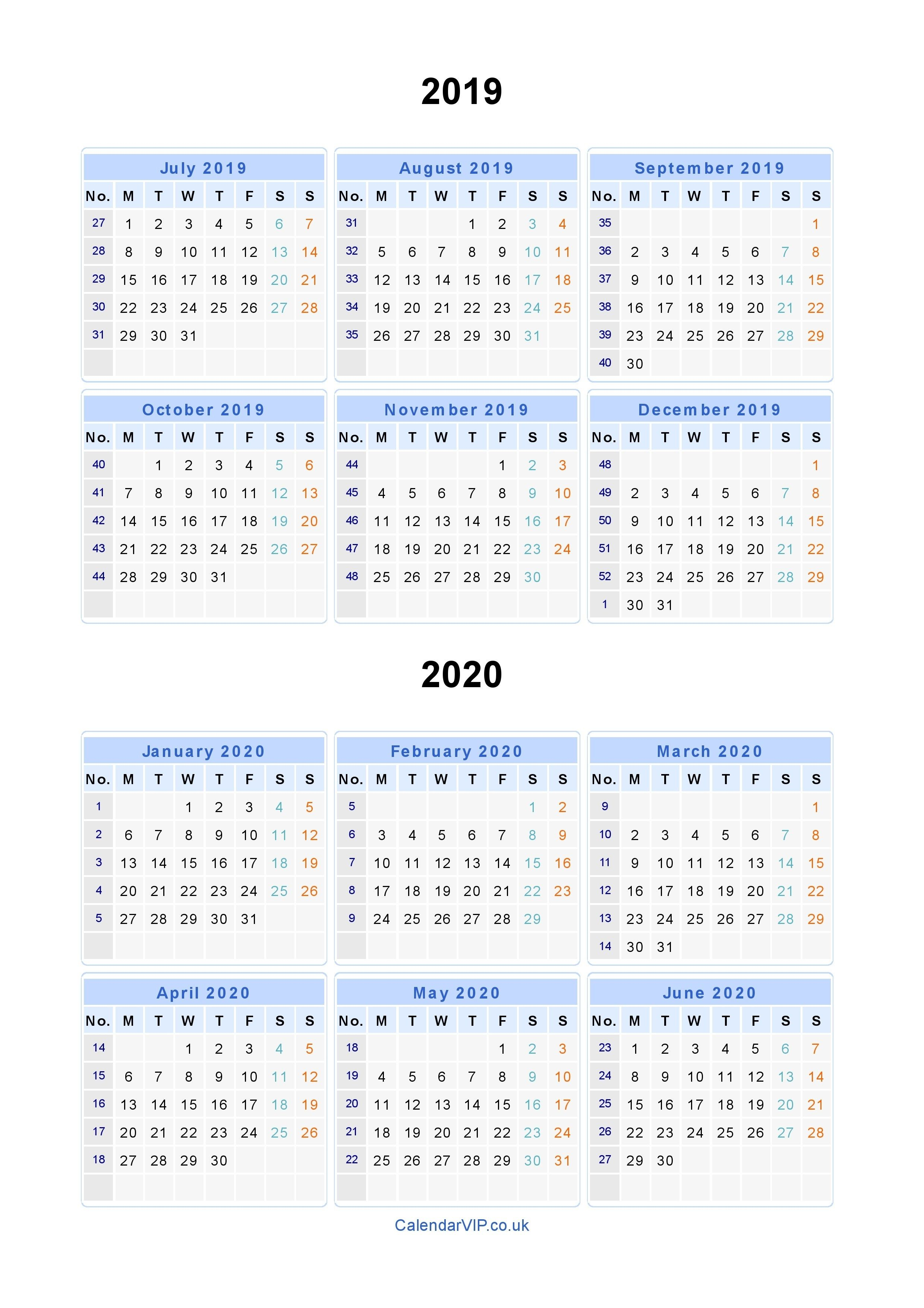 Split Year Calendars 2019 2020 - Calendar From July 2019 To
