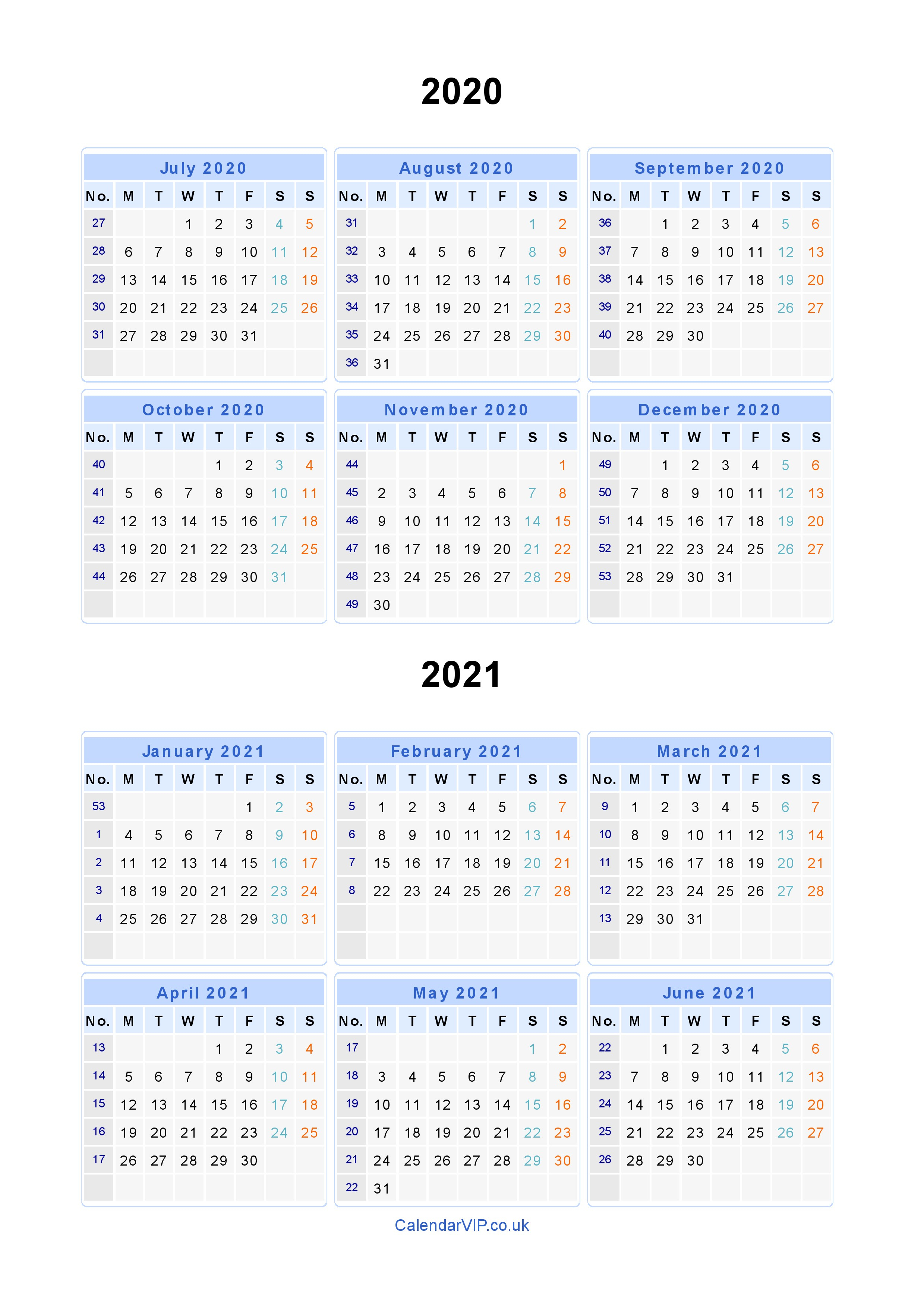 Split Year Calendars 2020 2021 - Calendar From July 2020 To