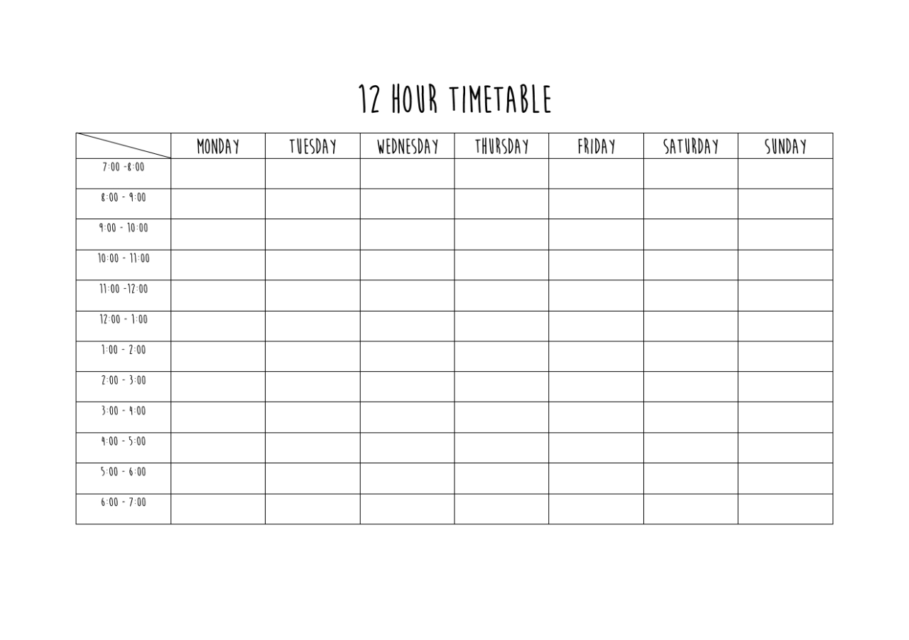 Study-Well: “ 12 Hour Timetablestudy-Well