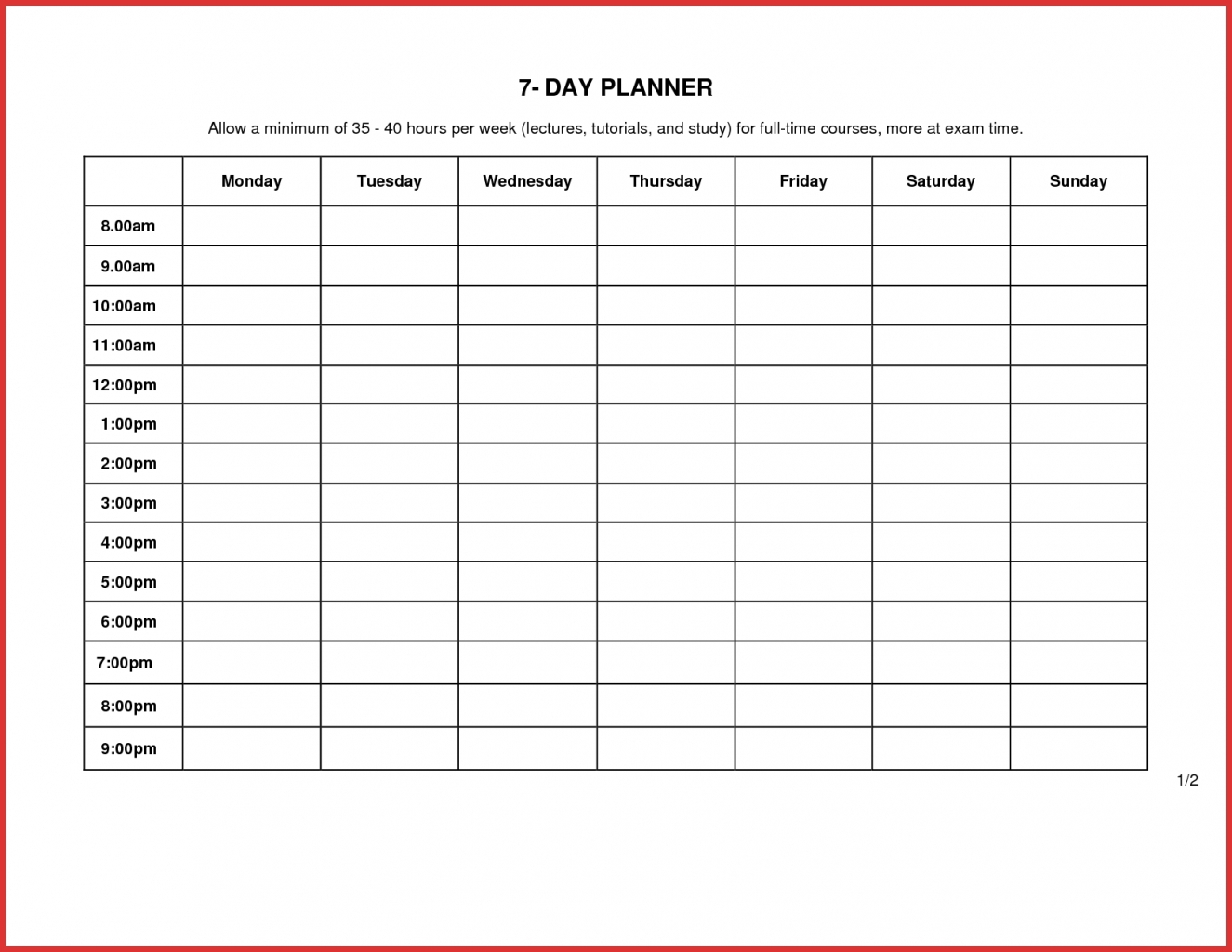 Take 7-Day Week Blank Calendar Template ⋆ The Best