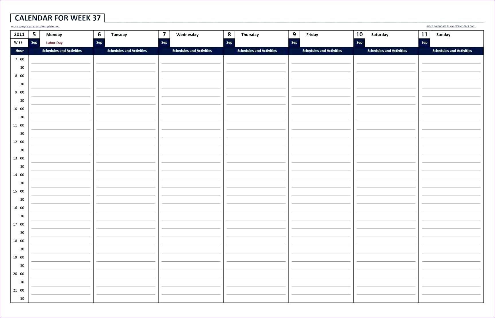 printable calendar with hour schedule example calendar