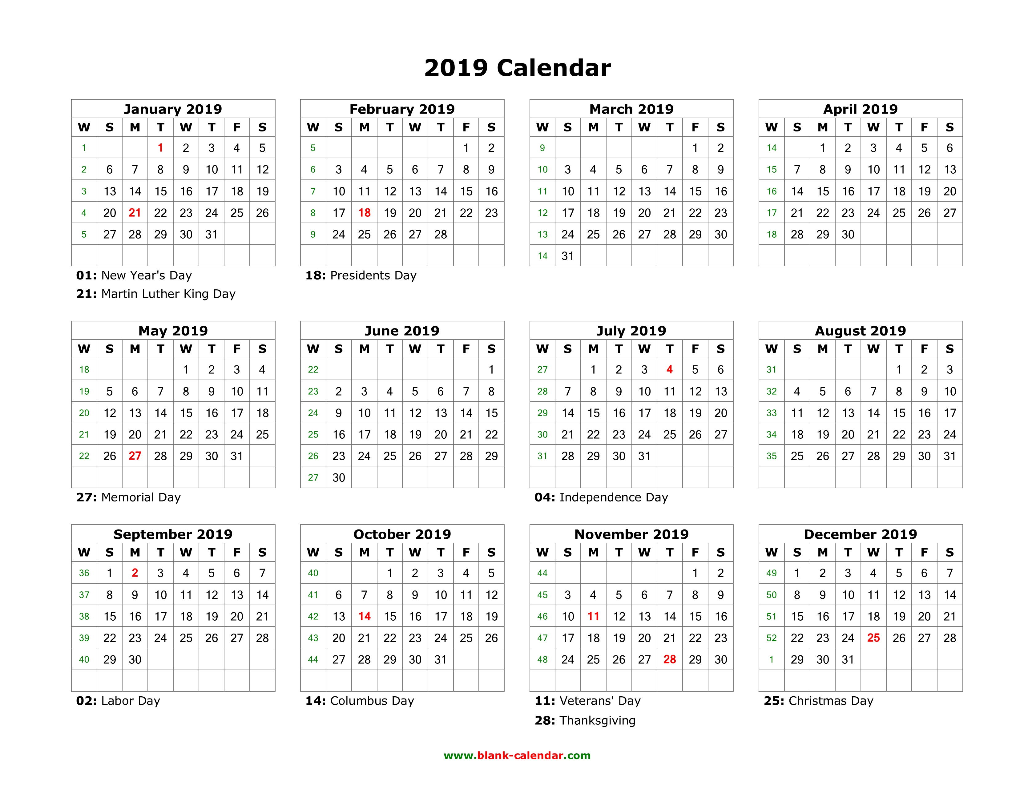 Template Calendar 2019 Indesign Free | Printable Calendar 2019