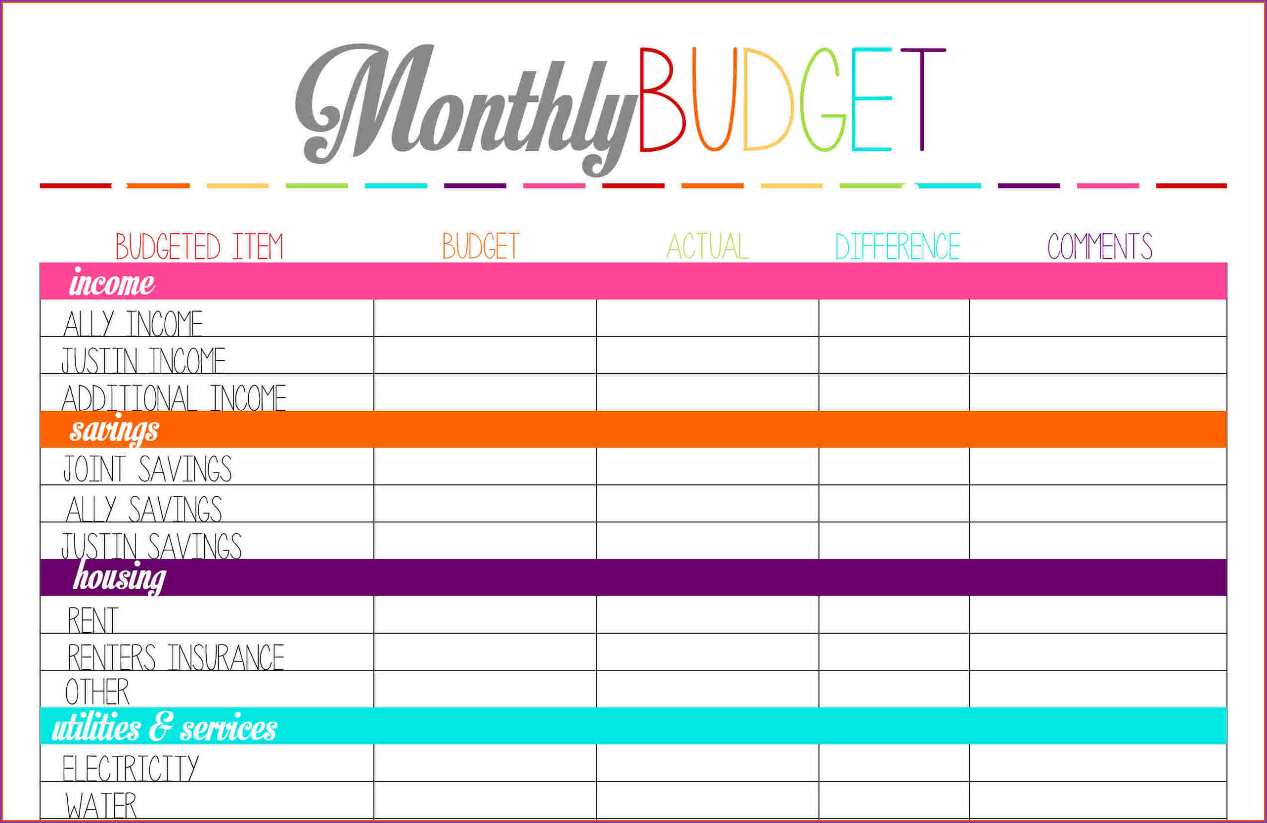 Template Ideas Freeget Planner Worksheet Monthly Bills