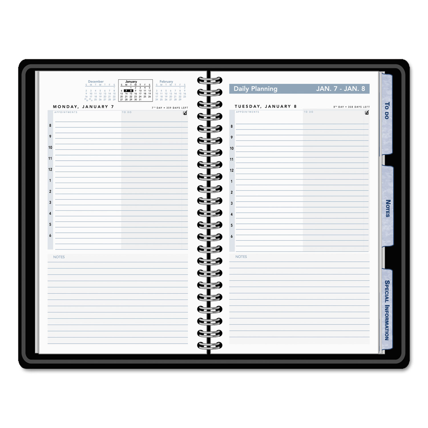 The Action Planner Daily Appointment Book, 8 X 4 3/4, Black, 2020