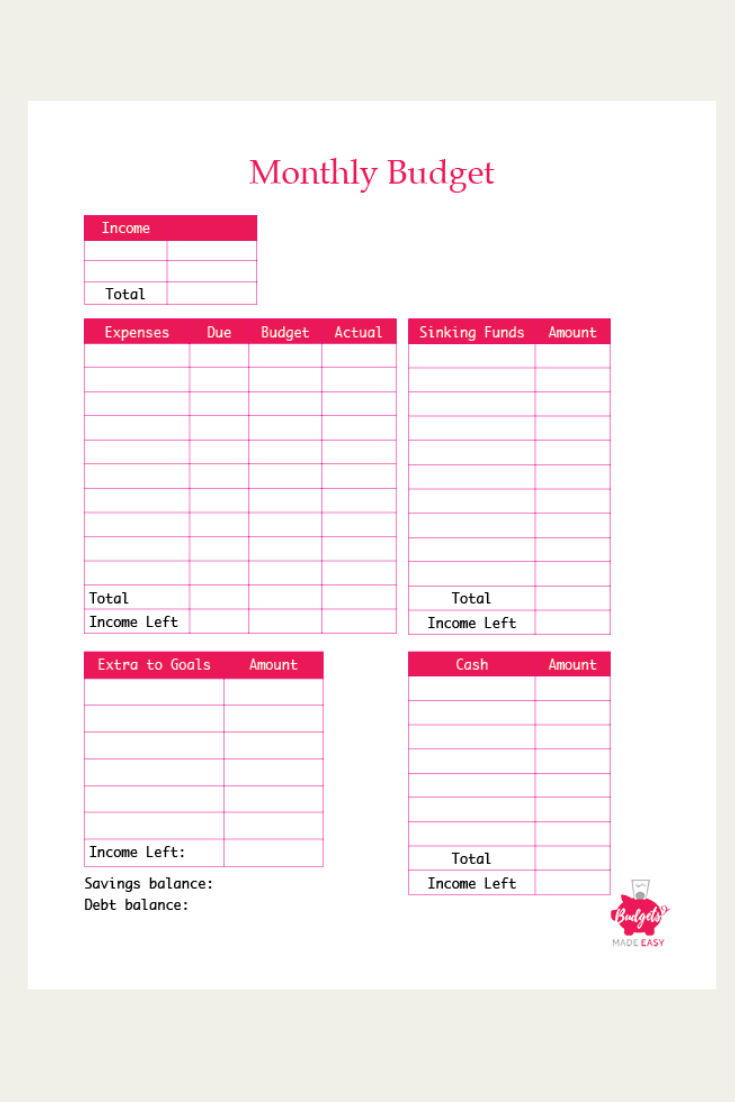 simple budget forms printable