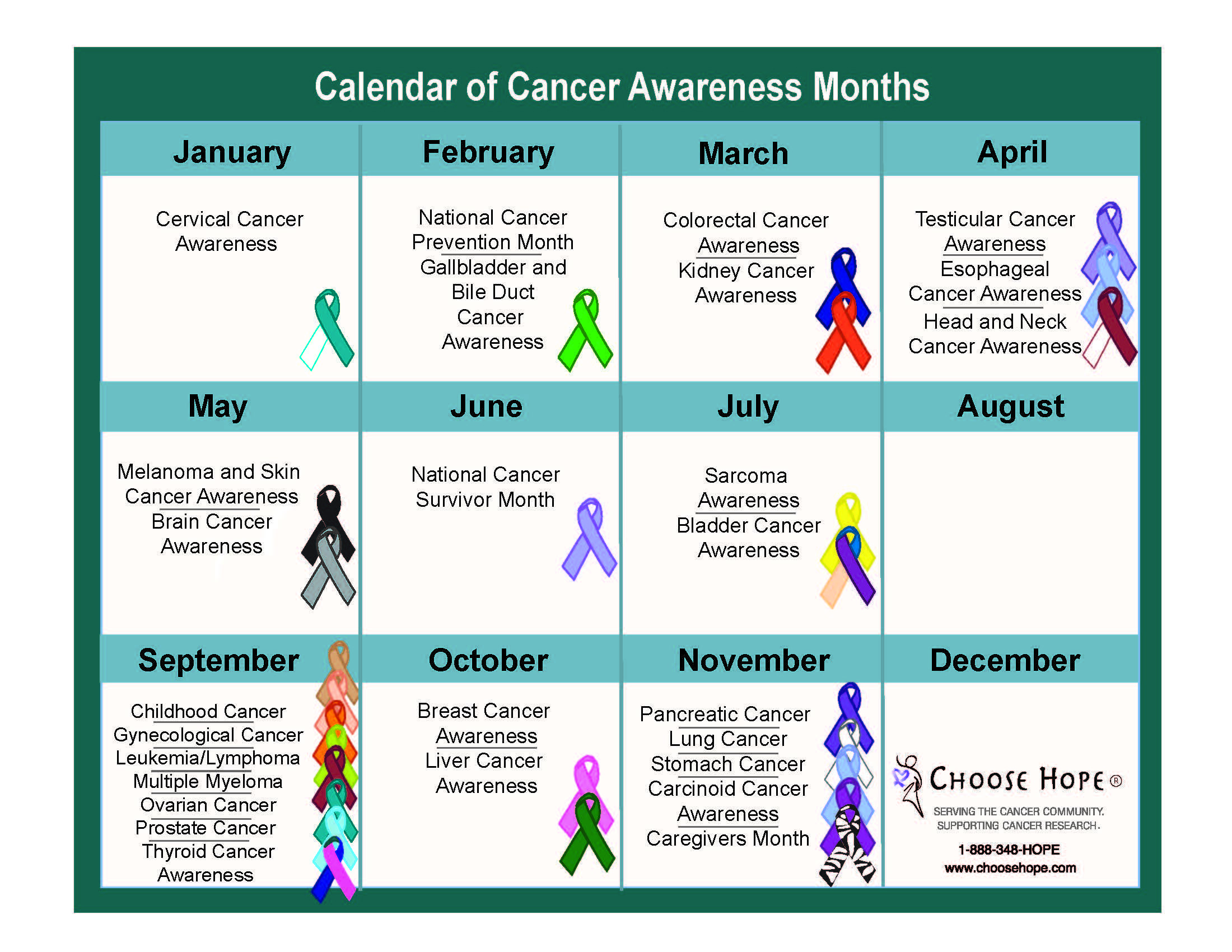 August Monthly Awareness Calendar Example Calendar Printable