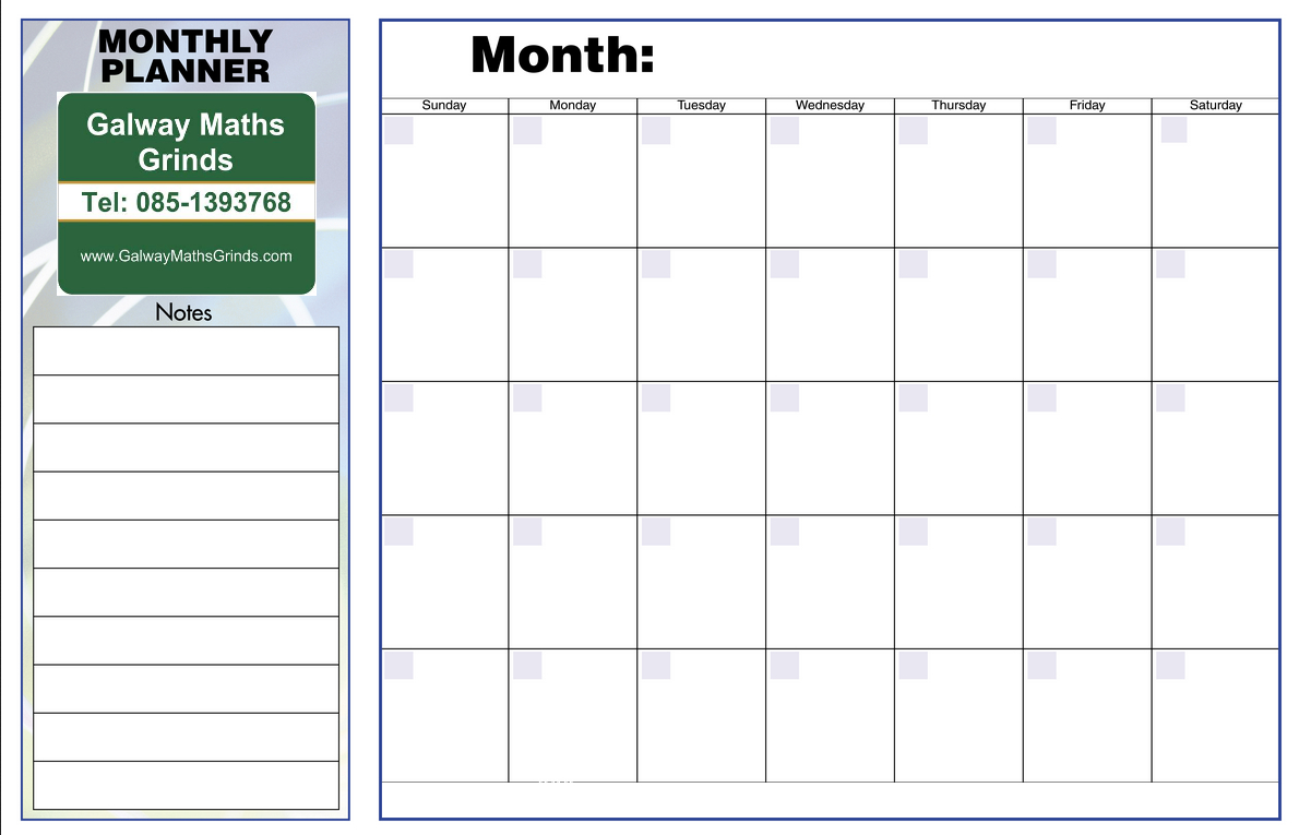 Time Table Templates | Galway Maths Grinds