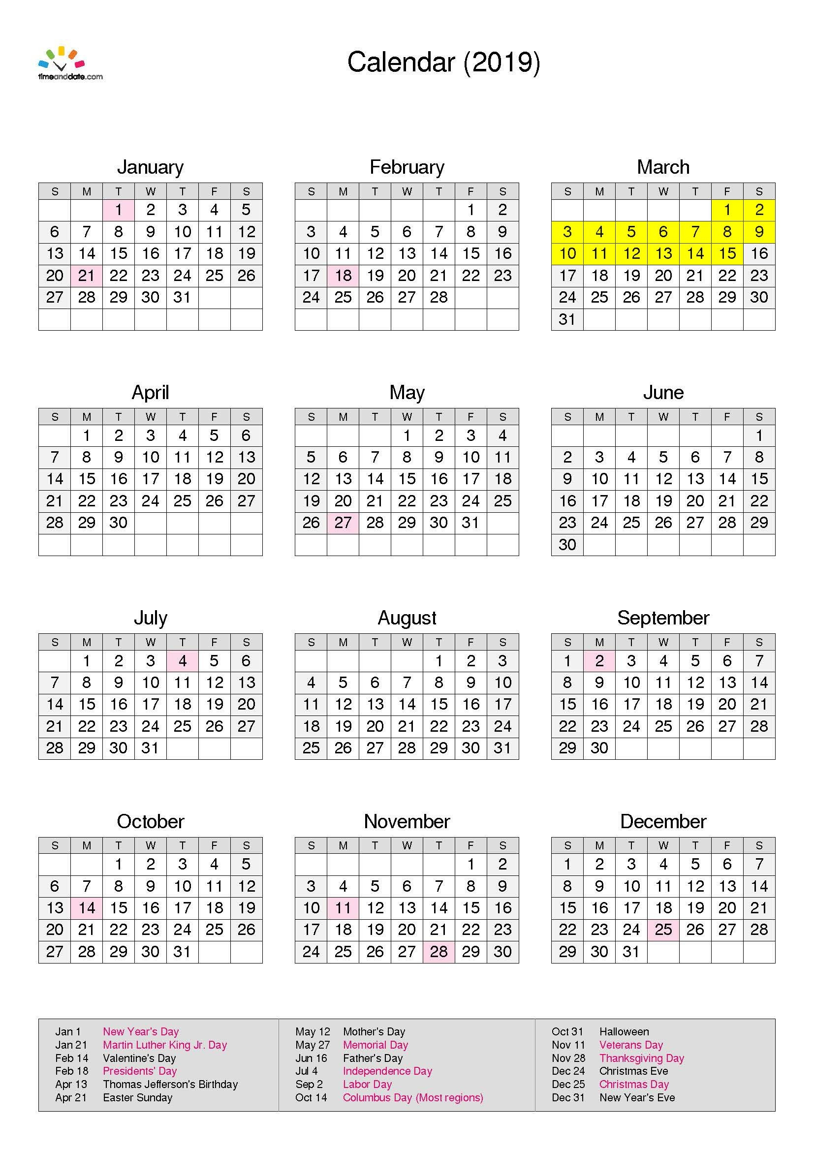 Timeanddate Com Printable Calendar 2019 | Printable Calendar