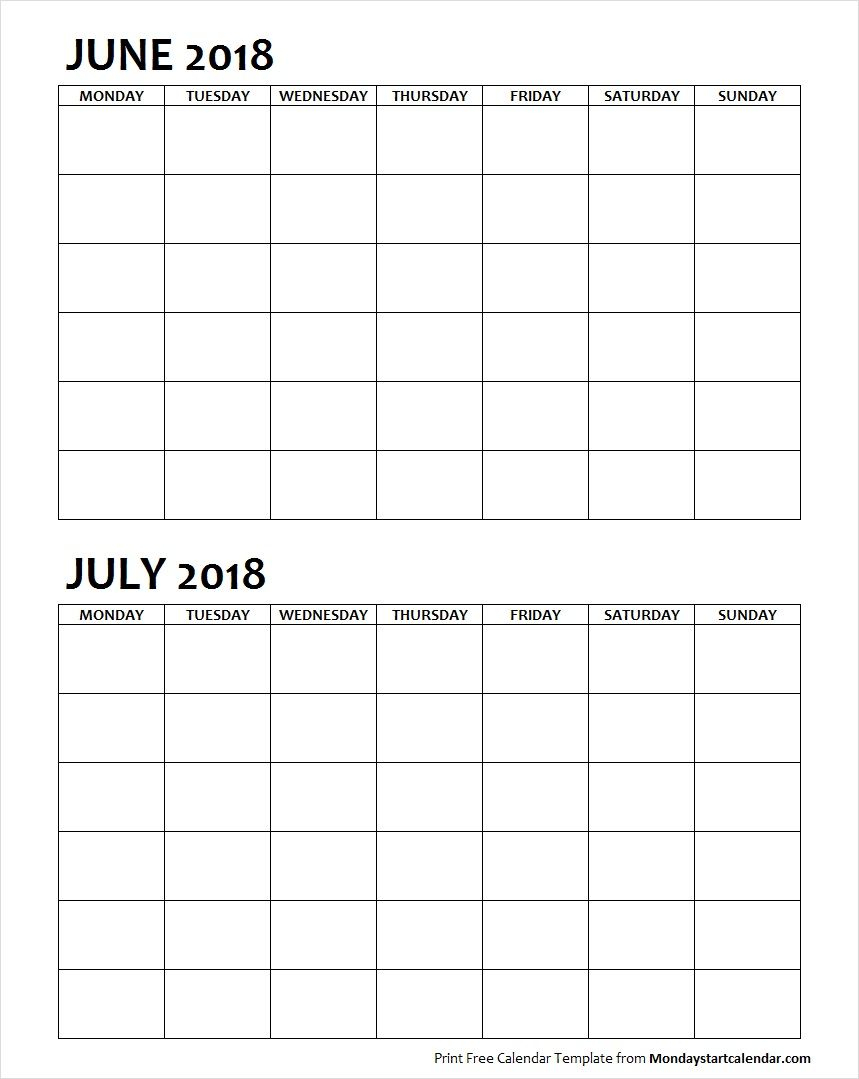 Two Month June July 2018 Calendar Blank | June 2018