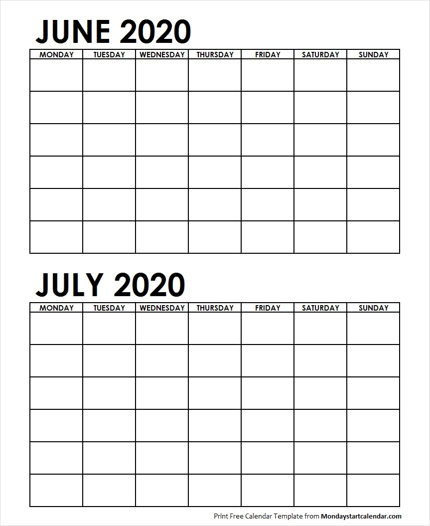 Print Off Monthly Calender For June And July 2020 | Example Calendar