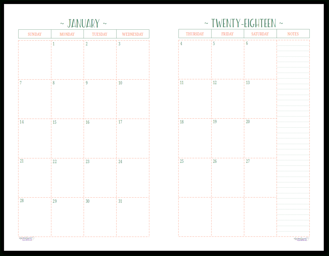 Free Printable Two Page Monthly Calendar