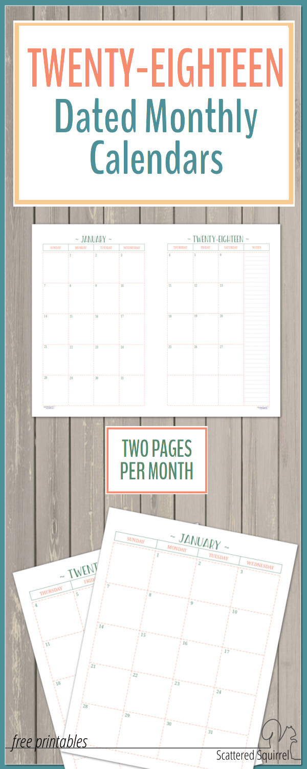 Two Page Per Month 2018 Dated Calendars Are Ready