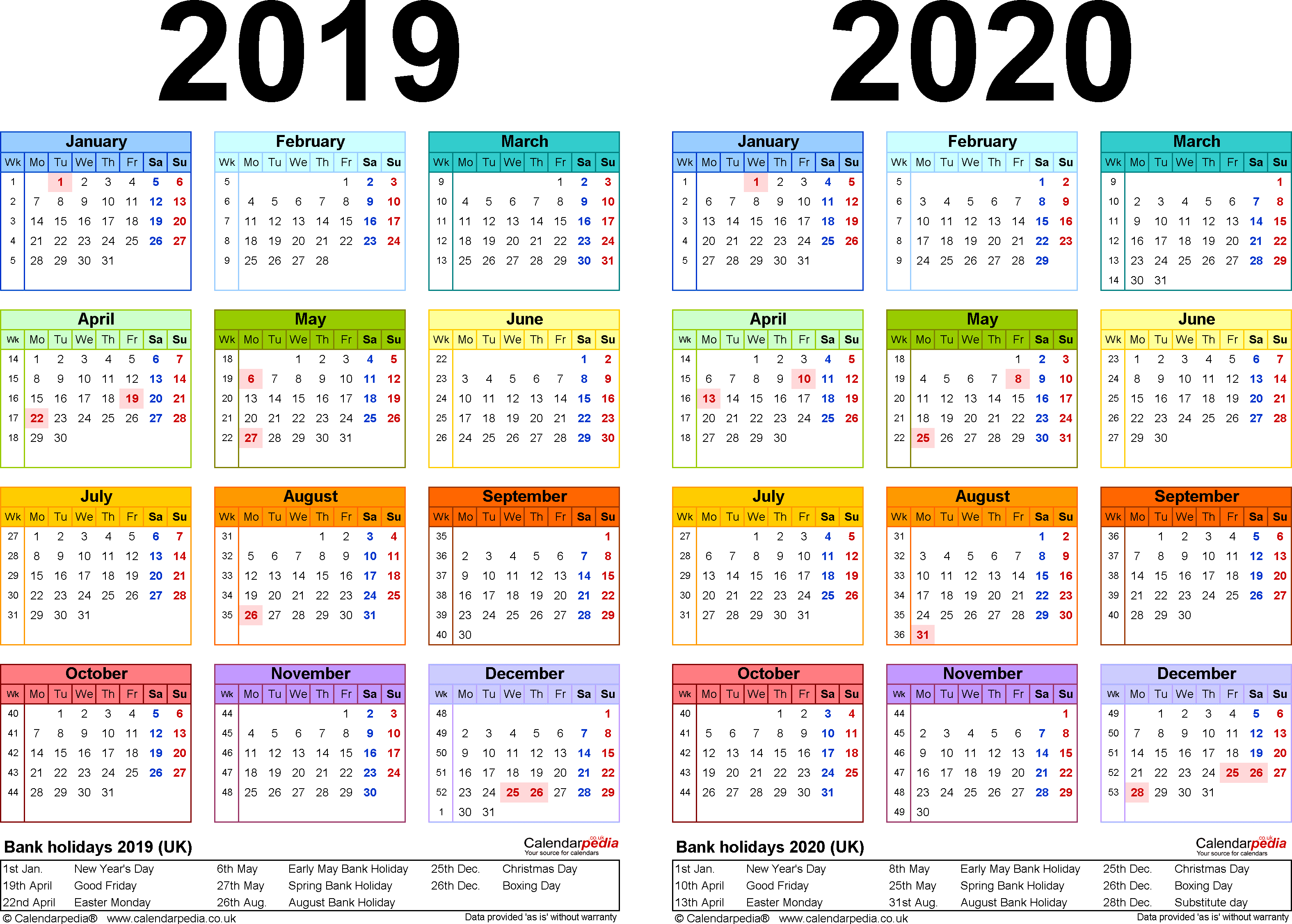 Two Year Calendars For 2019 &amp; 2020 (Uk) For Pdf
