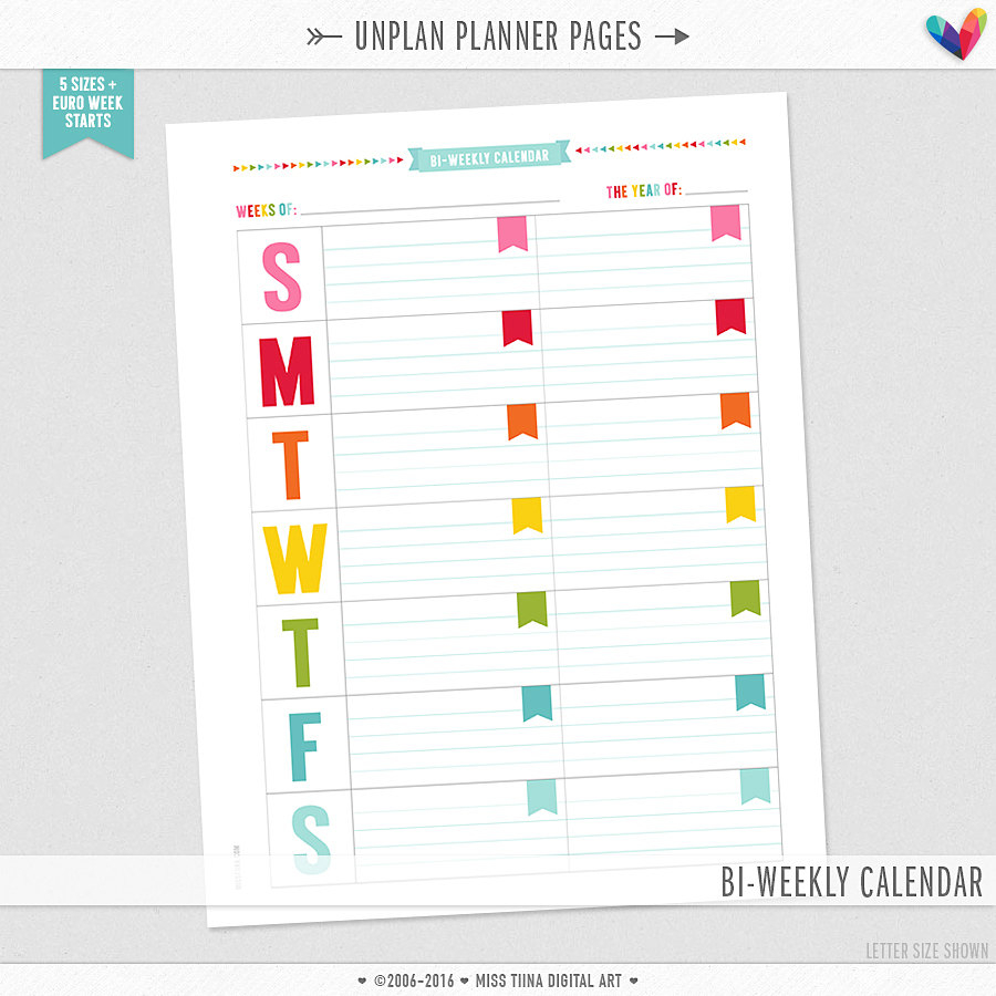 Unplan Bi-Weekly - Planner Page Printables Pdf - 5 Sizes - Instant Download