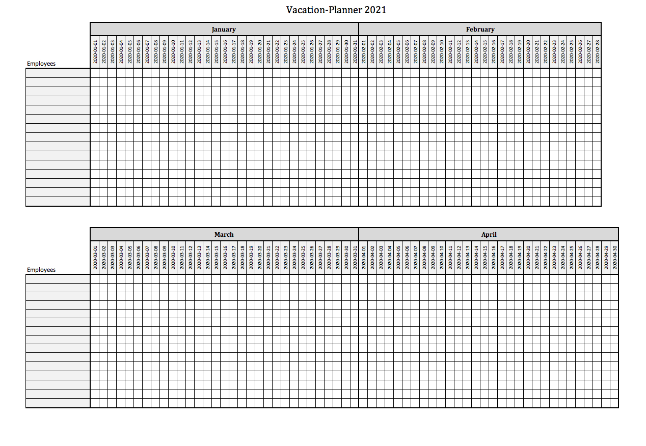 2020 Employee Vacation Planner Template Example Calendar Printable