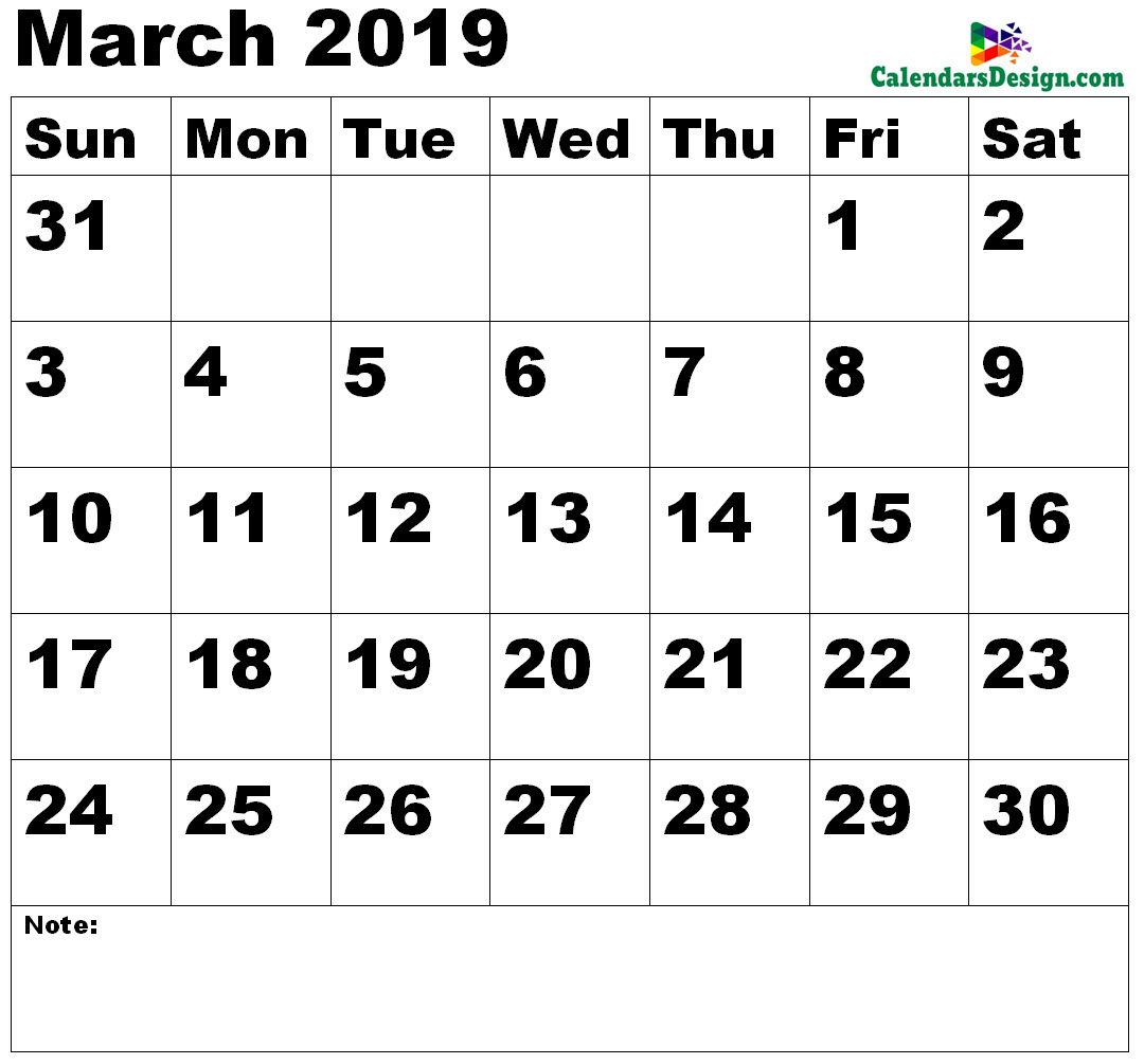 Vertex March Calendar 2019 Printable - Free 2019 Printable