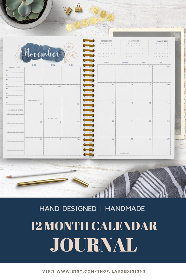 Vivian Calendar Journal / 2019 Monthly Calendar / Notebook