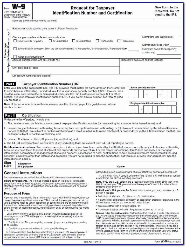 W 9 Form Fillable Printable Irs Template Online 2018 2019