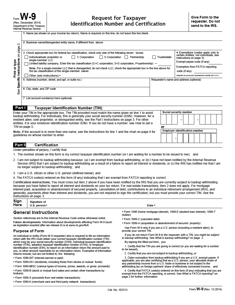 W-9 Request For Taxpayer Identification Number And