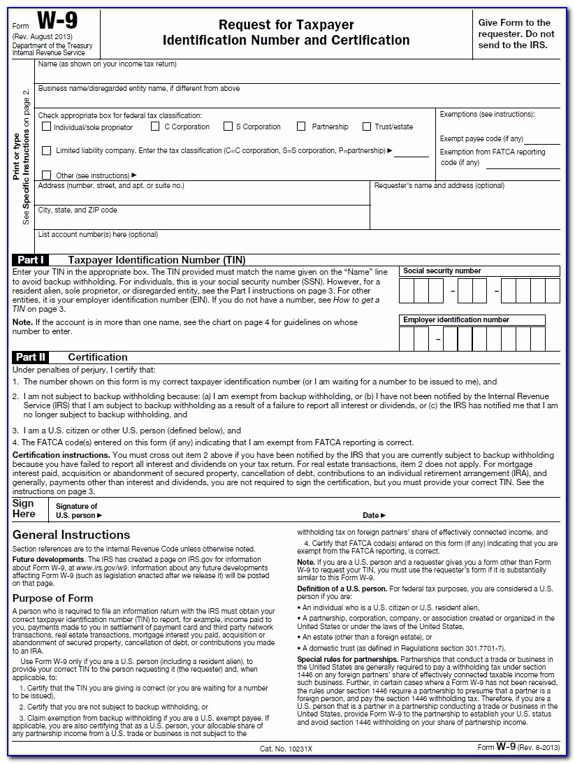 W 9 Tax Form Irs 9/tax Id Information Instructions