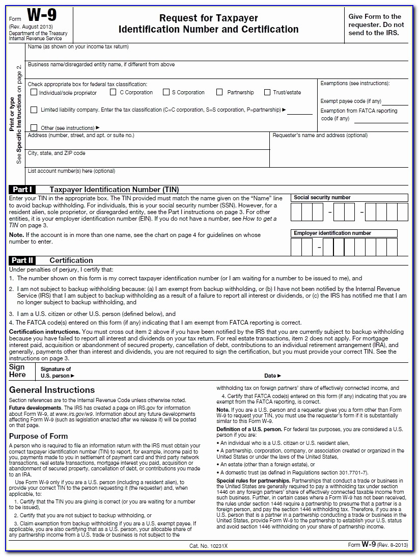 Free Irs Form W9 Printable Printable Forms Free Online