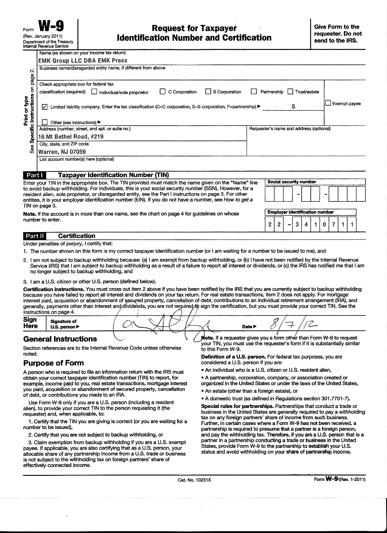 Printable W 9 Form Example - Printable Forms Free Online