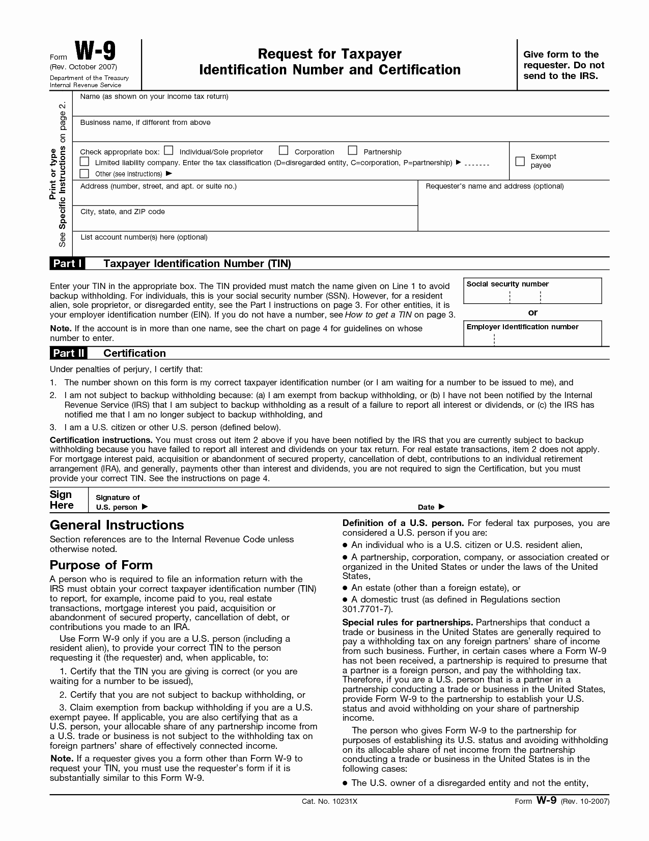 Blank W9 Forms Printable Printable Forms Free Online