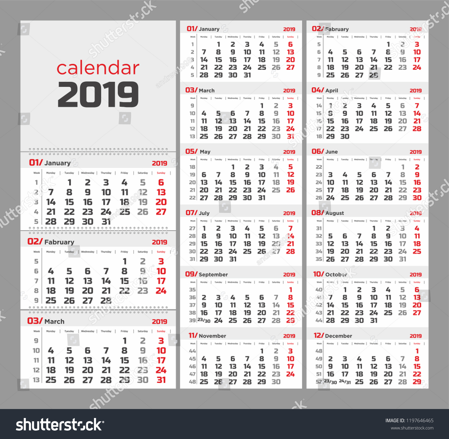 2019 Calendar With Week Numbers Printable