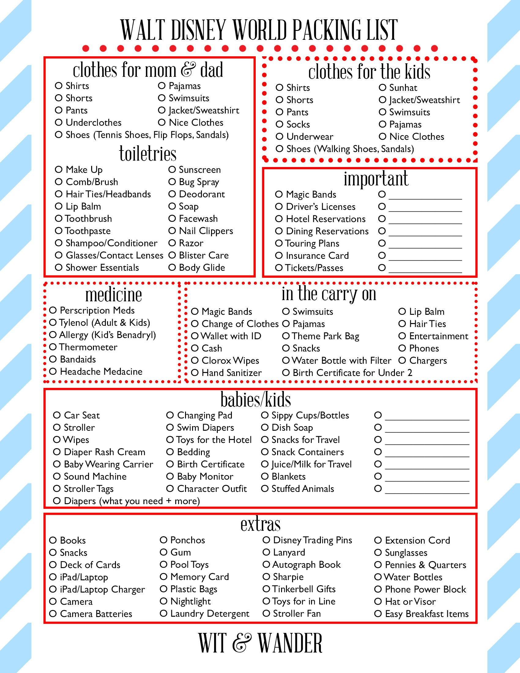 Free Printable Disney World Packing List