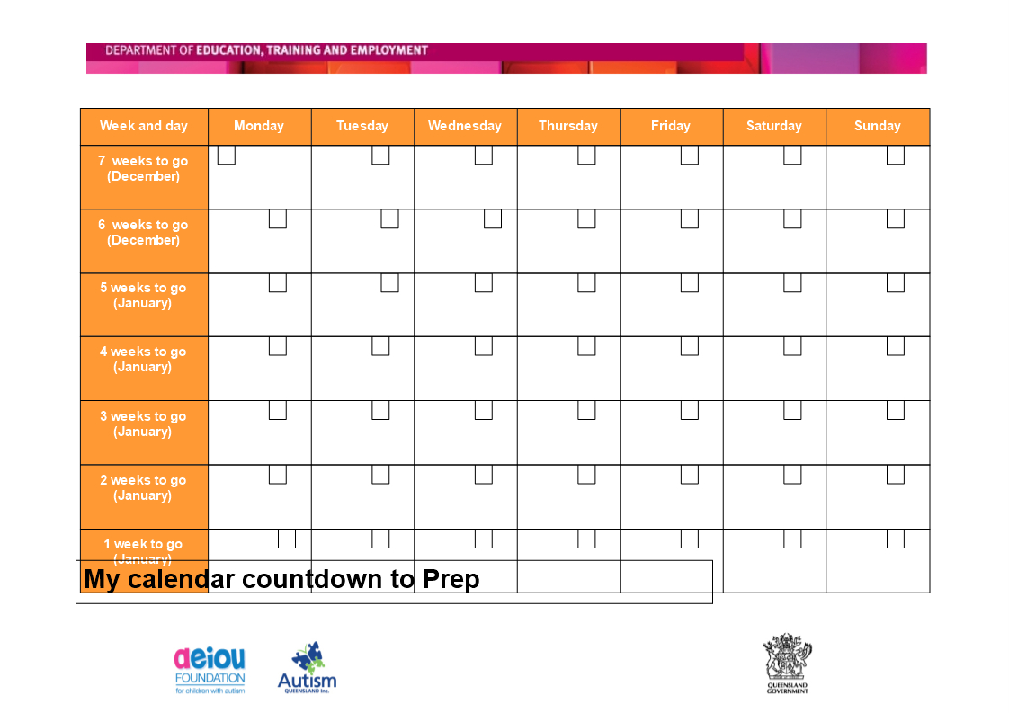 Week Calendar Template Day Schedule Free Printable Countdown