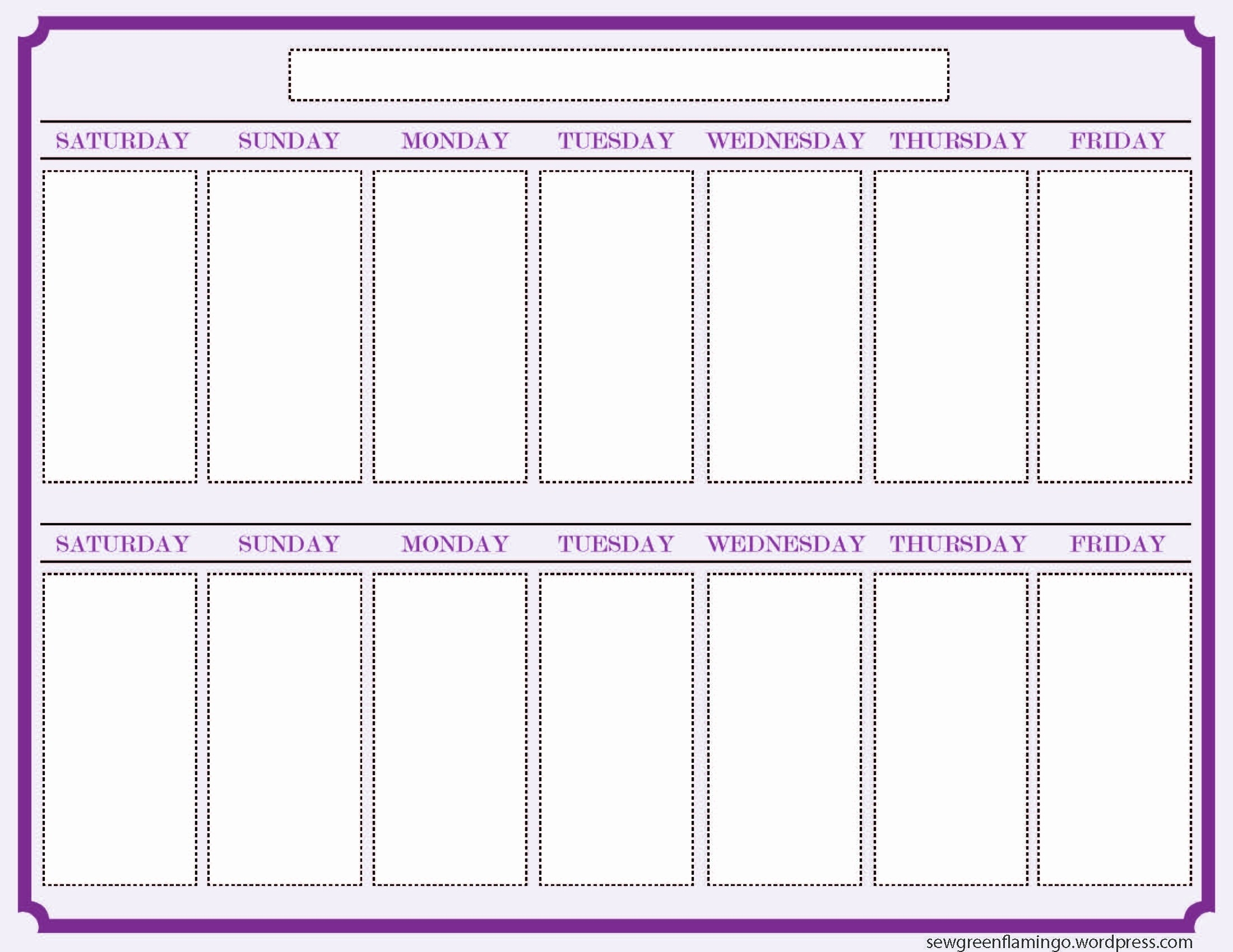 monday to friday 2 week calendar template example